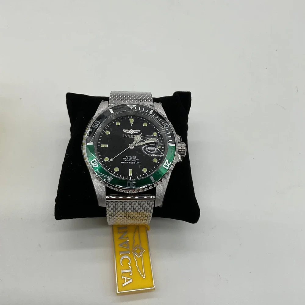 Invicta Pro Diver 47mm Automatic Green Bezel Mesh Bracelet Watch New